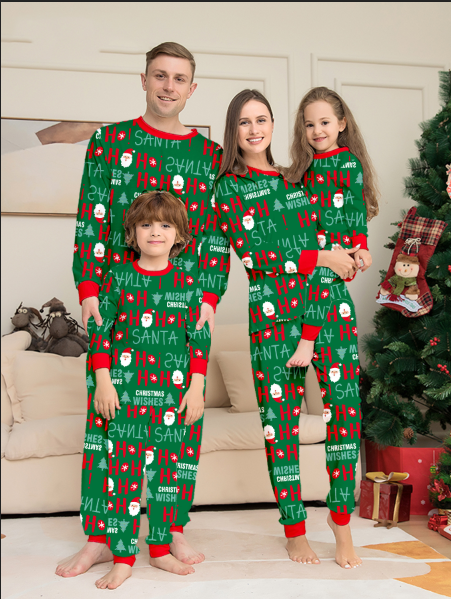 Christmas Family Matching Pajama Sets, Assorted Prints, Soft Fabric (US, Alpha, S, Green HoHo Santa)