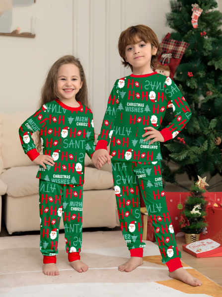 Christmas Family Matching Pajama Sets, Assorted Prints, Soft Fabric (US, Alpha, S, Green HoHo Santa)